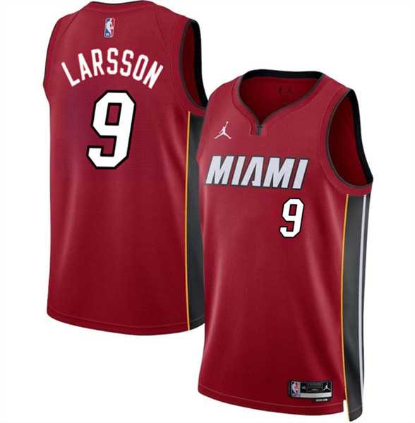 Men%27s Miami Heat #9 Pelle Larsson Red 2024 Draft Statement Edition Stitched Basketball Jersey Dzhi->miami heat->NBA Jersey